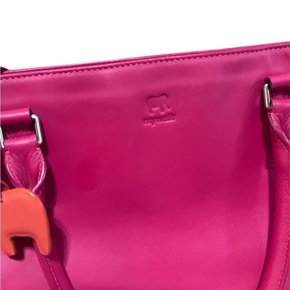 Mywalit pink red and orange leather purse with shoulder strap - Picture 2 of 6